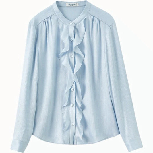 Ruffle-Front Long-Sleeve Blouse