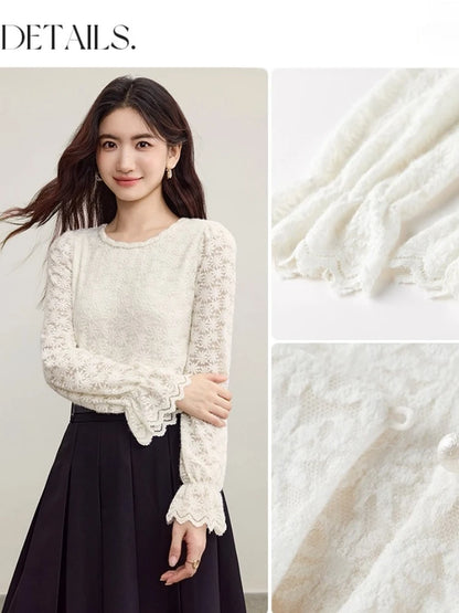 Floral Lace Ruffle-Cuff Top