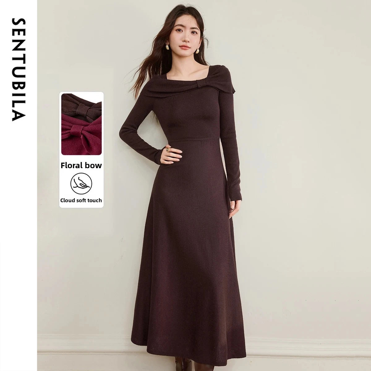 Foldover-Neck A-Line Dress