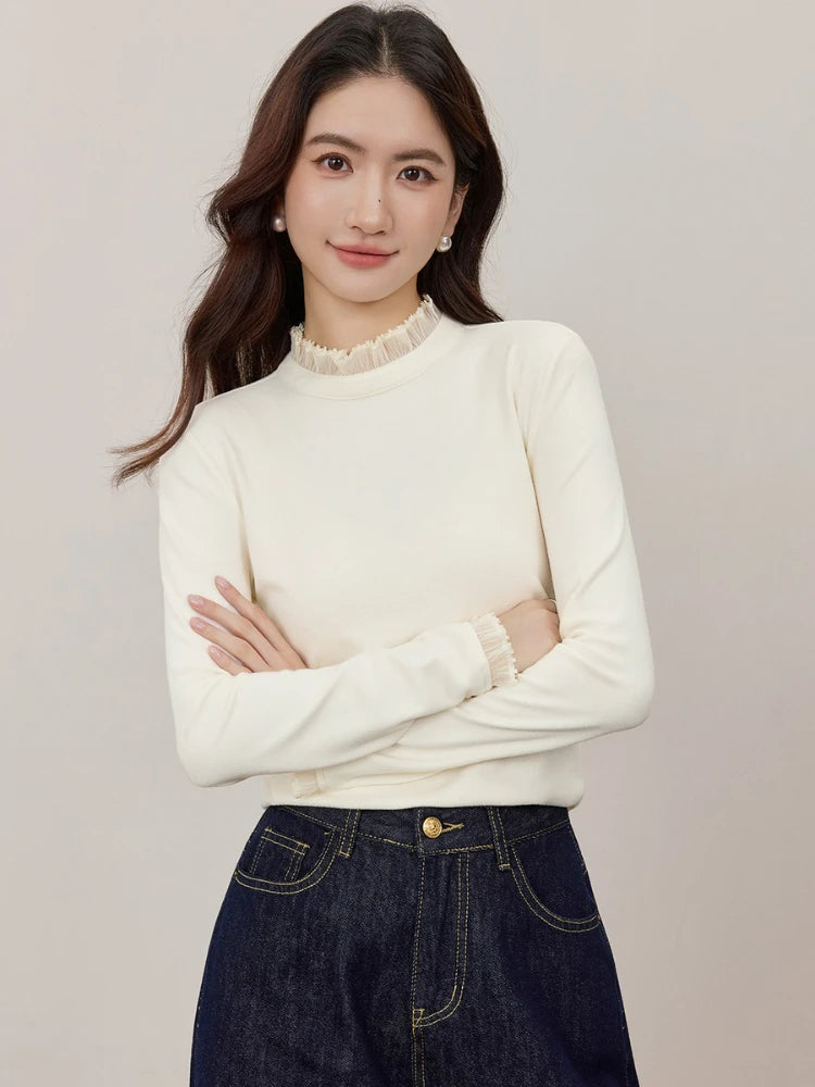 Ruffle-Neck Long-Sleeve Top