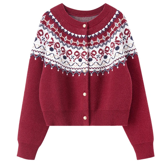 Fair-Isle Round-Neck Cardigan