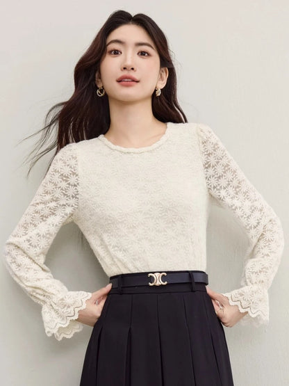 Floral Lace Ruffle-Cuff Top