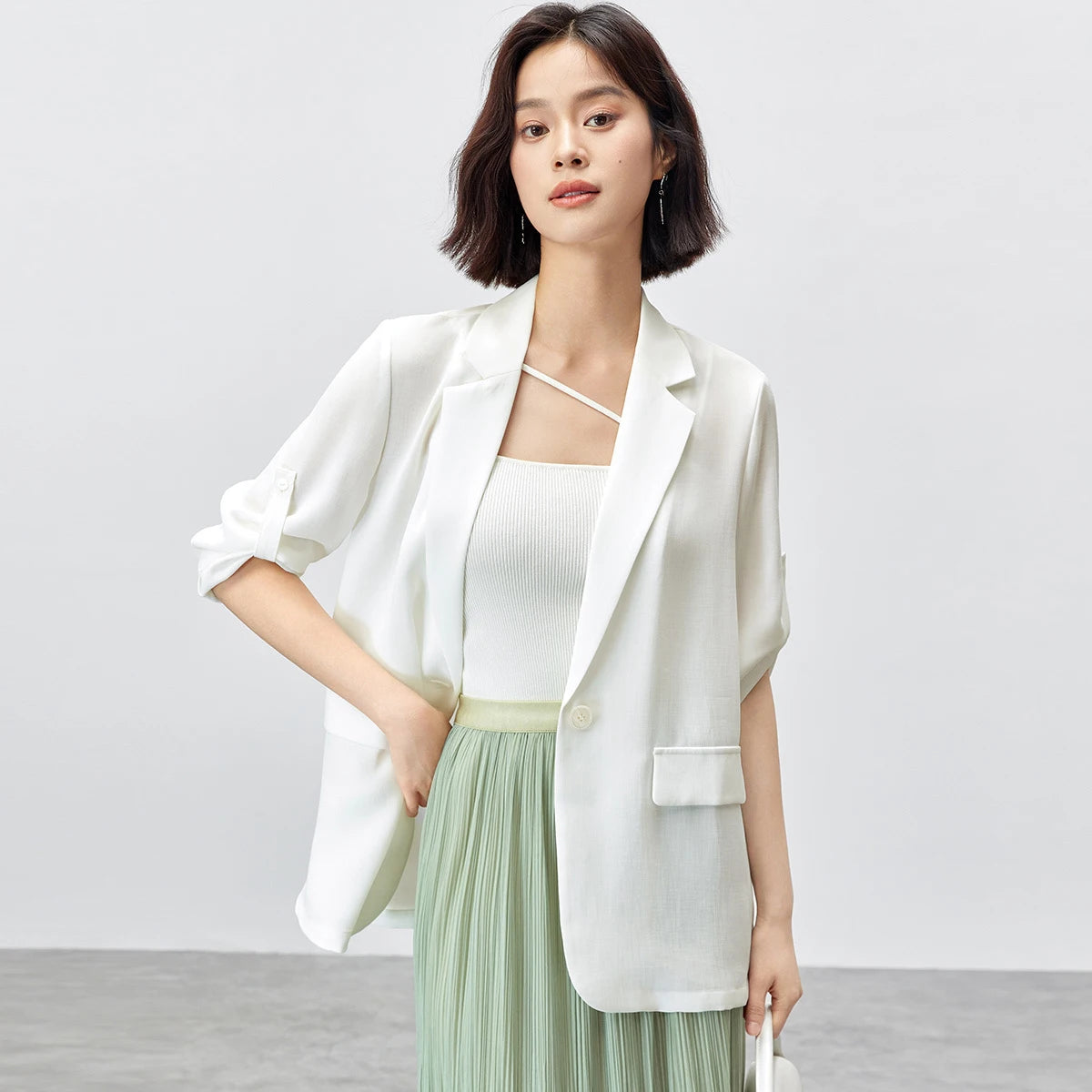 Tie-Sleeve Single-Button Blazer