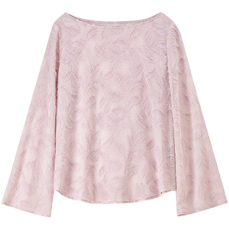 Boat-Neck Flared-Sleeve Blouse