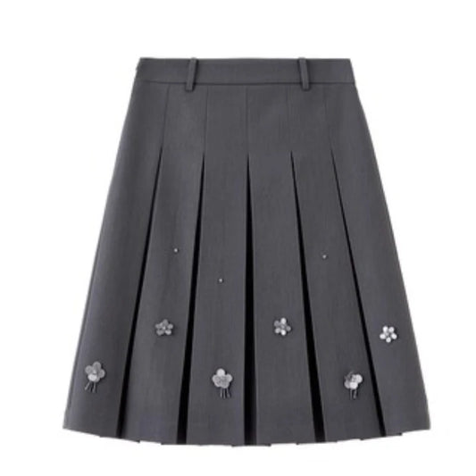 Floral-Embellished Pleated Mini Skirt