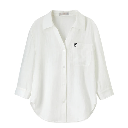 Curved-Hem Collared Shirt