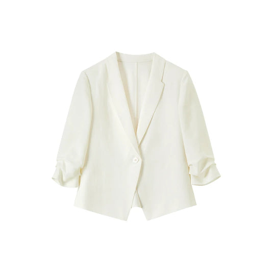 Ruched-Sleeve Single-Button Blazer