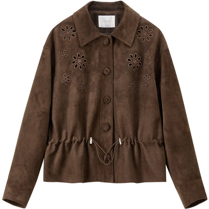 Floral-Cutout Drawstring Jacket