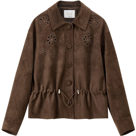 Floral-Cutout Drawstring Jacket