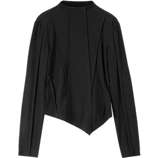 Asymmetric-Hem Mock-Neck Top